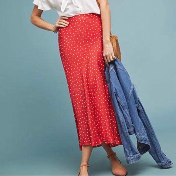 red polka dot skirt midi